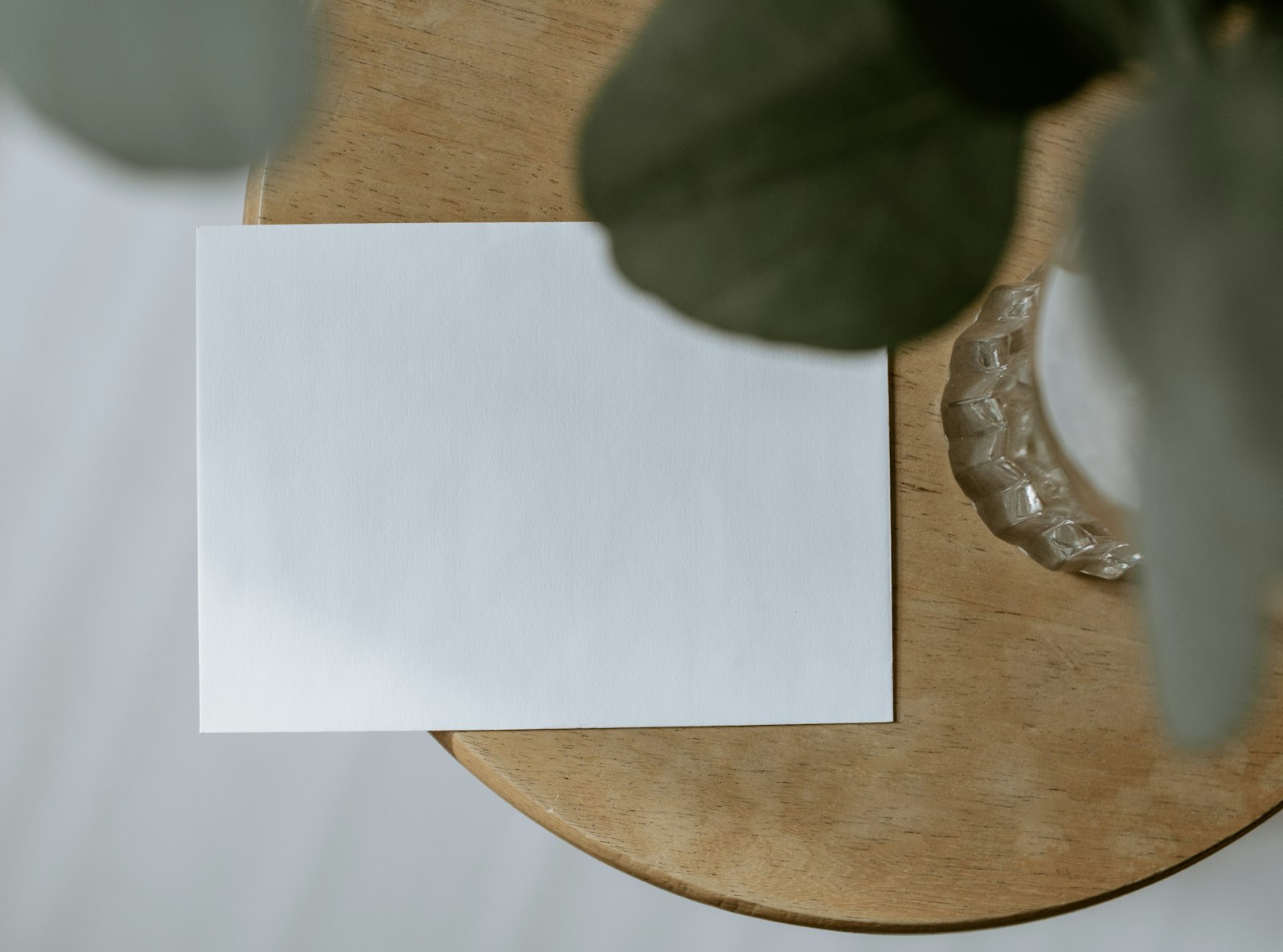 Blank white card on a table